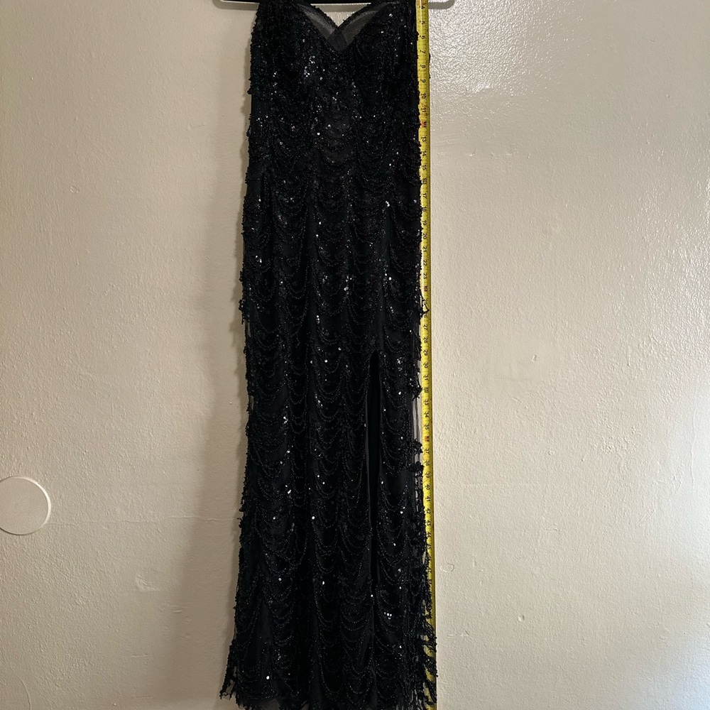 Ladivine Black Beaded Evening Gown Custom Slit Size 6